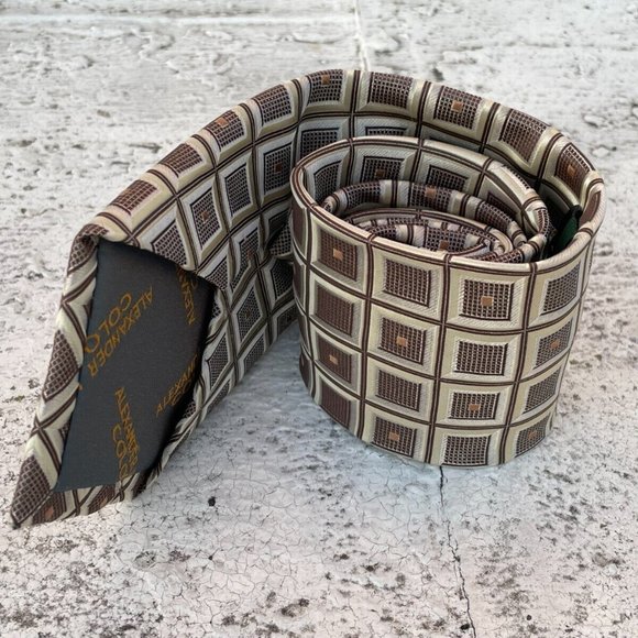 Alexander Julian Colours Men Tie Brown/Beige Tone Necktie Classic Tie - Picture 4 of 10